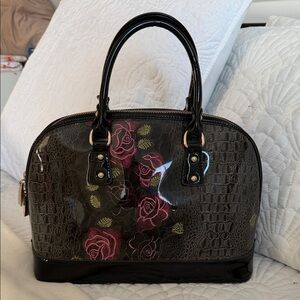 Chic Black and Pink Floral Satchel